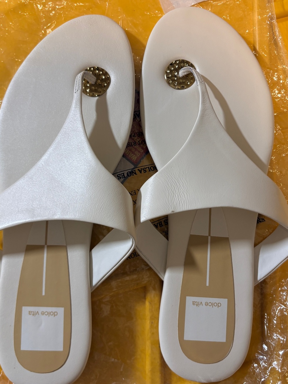 Dolce Vita White Leather Thong Sandals with Gold Accent